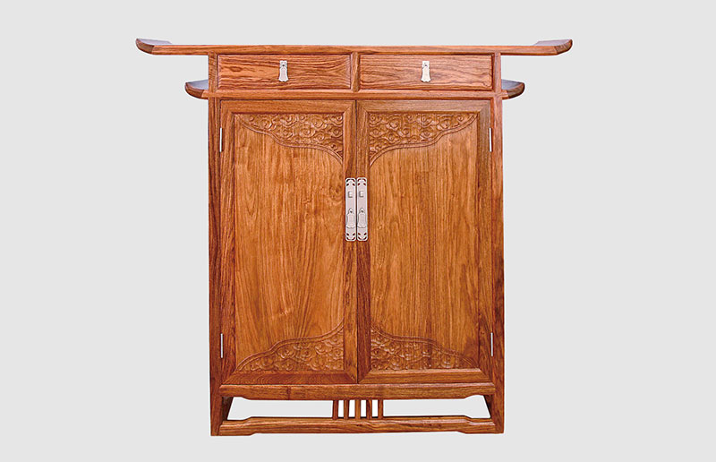 台州观云潮家庭中式装修实木玄关柜效果图